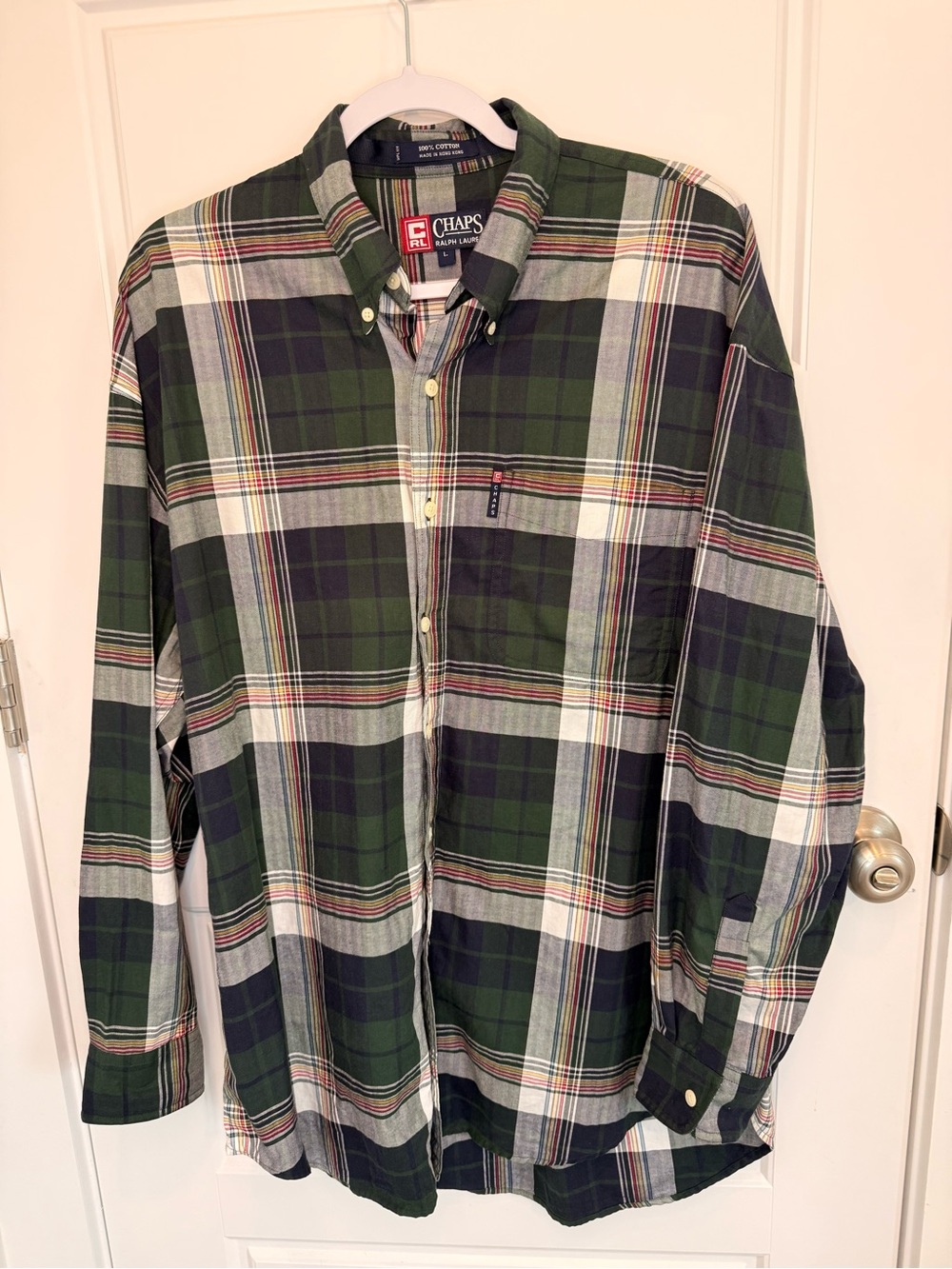 Vintage Chaps Ralph Lauren Button Down Shirt Mens Large L Plaid Multi-Color 90s